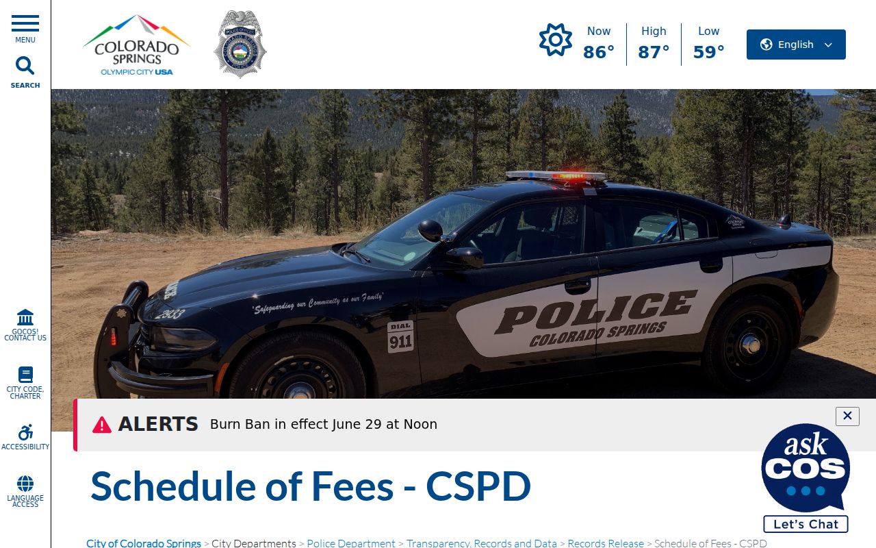 Colorado Springs criminal record fee schedule