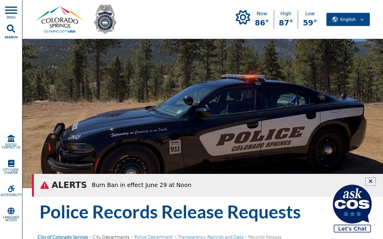 Colorado Springs criminal history records release options