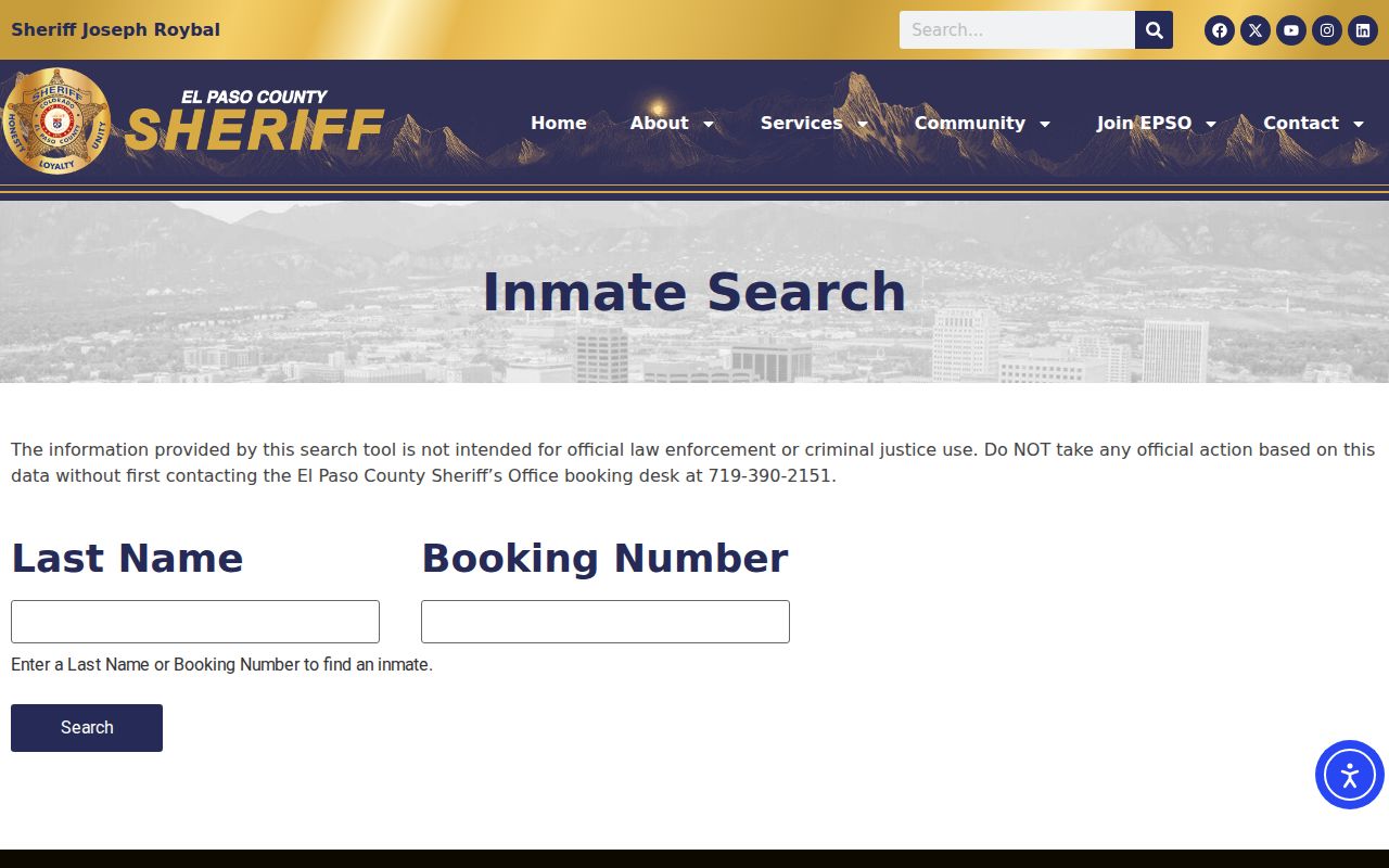 El Paso County Sheriff inmate search interface