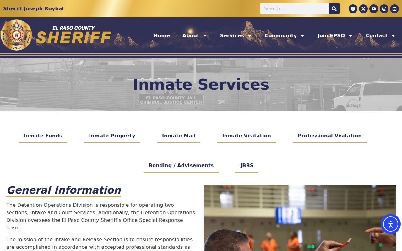 El Paso County Jail inmate services information