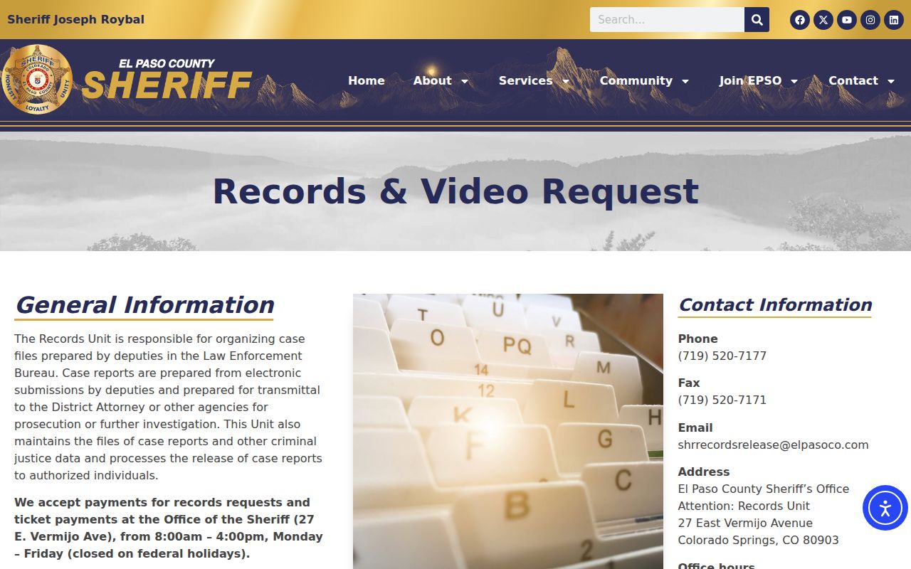 El Paso County Sheriff records and video request page