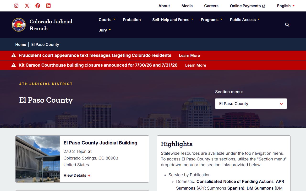 El Paso County criminal court cases trial court page