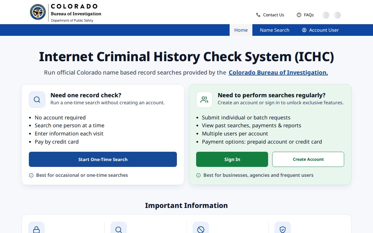El Paso County criminal history ICHC search portal