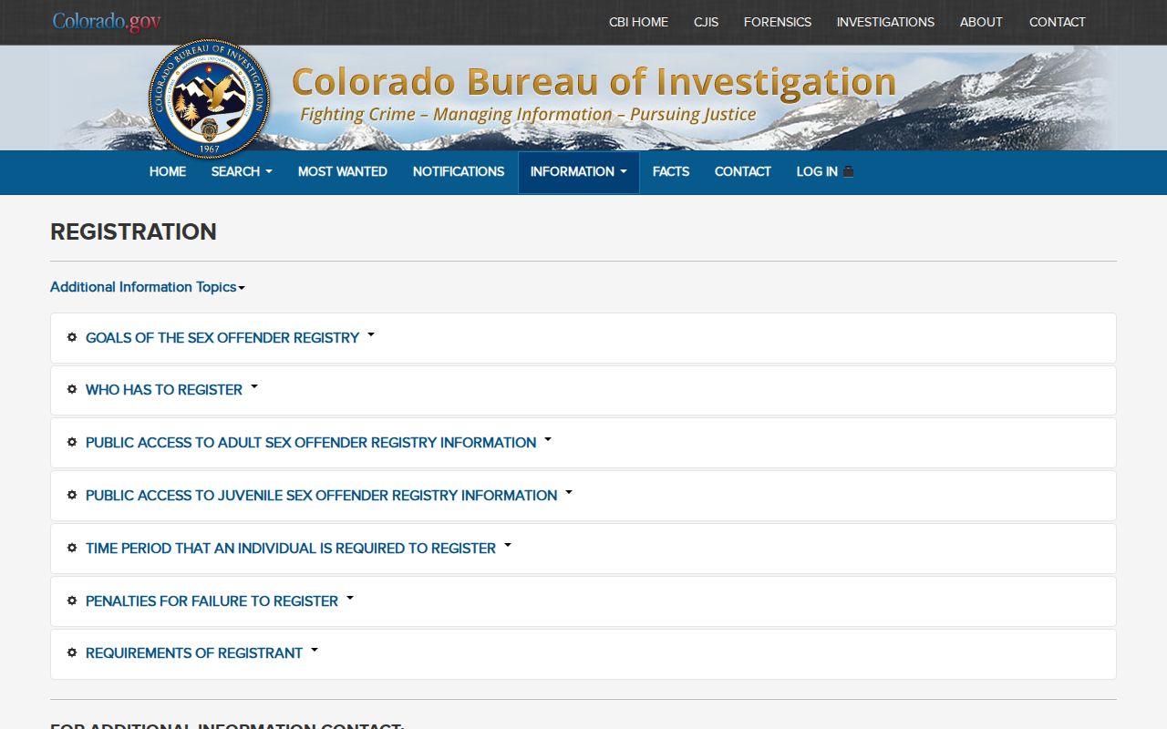 Colorado Sex Offender Registry search interface