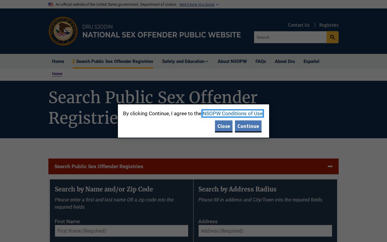 National Sex Offender Public Website search form